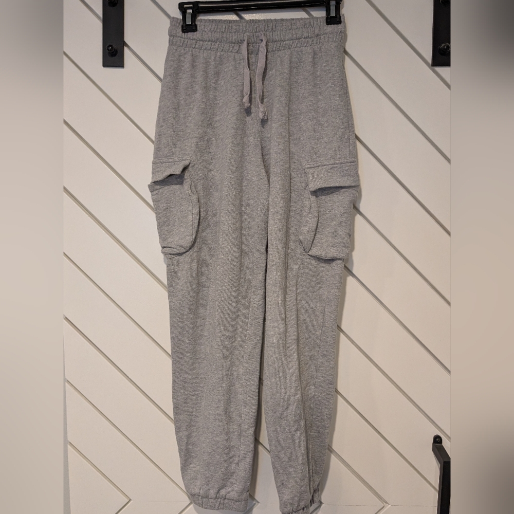 Gray Drawstring Cargo Jogger Sweatpants